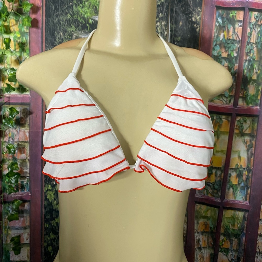 Zafil polka dot orange red/white bikini set Sz L - Picture 6 of 9